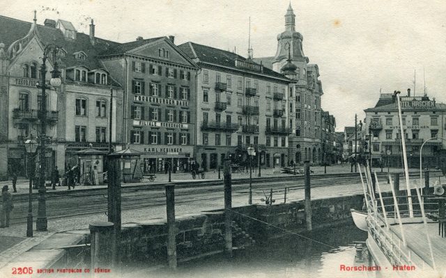 Hafenansicht mit Toggenburger Bank und Hotel Anker