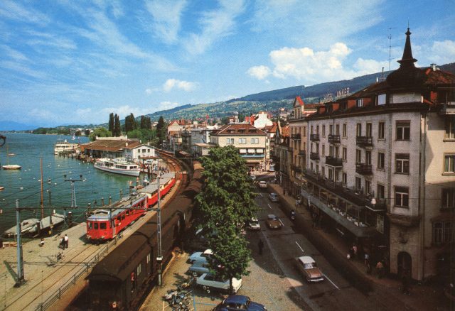 Hafenplatz mit Hotel Anker und Rorschach-Heiden-Bahn