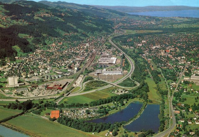 Luftbild von St. Margrethen mit Badi Bruggerhorn