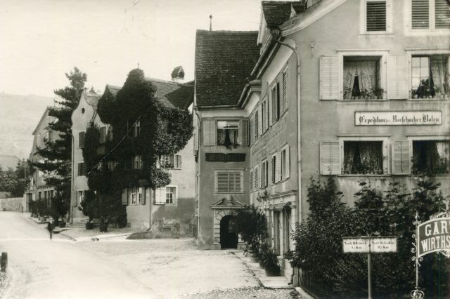 Strassenansicht mit Restaurant und Expedition des Rorschacher Boten