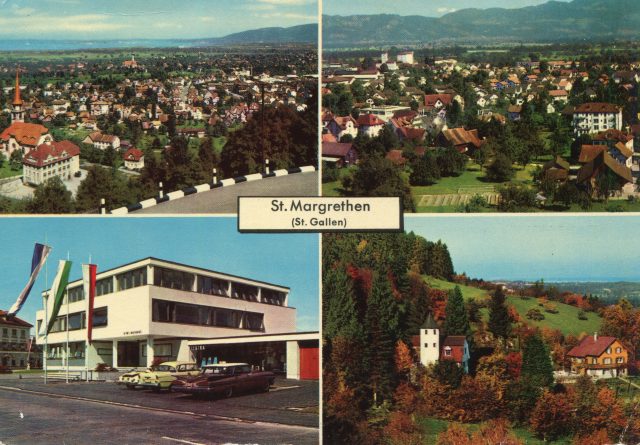 Vierteilige Mehrbildkarte mit Ortsansichten und Schlösschen Bergsteig