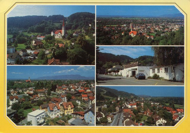 Mehrbildkarte mit Mineralheilbad, Kirchen und Dorfpanoramen