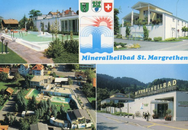 Mehrbildkarte Mineralheilbad St. Margrethen mit Logo und Wappen
