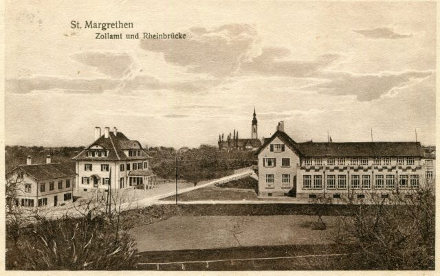Zollamt mit Blick zur Rheinbrücke und nach Höchst