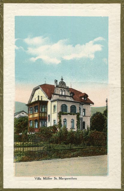 Handkolorierte Lithografie der Villa Müller in St. Margrethen